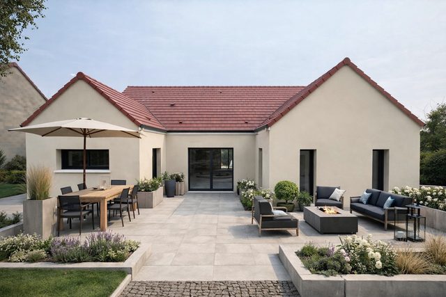 Maison contemporaine avec terrasse ouverte sur le jardin